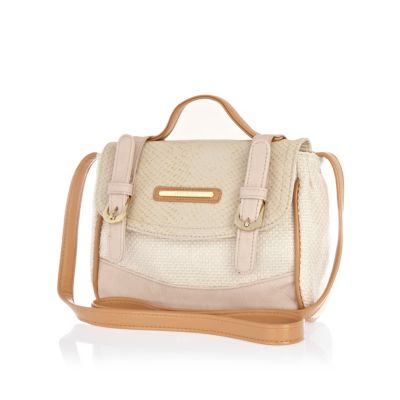 Girls cream colour block satchel