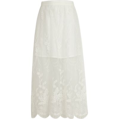 Girls cream lace maxi skirt