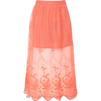 Girls pink lace maxi skirt