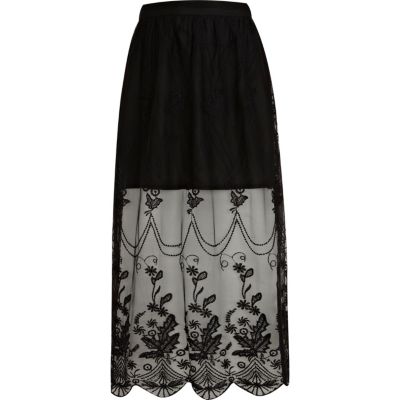 Girls black lace maxi skirt