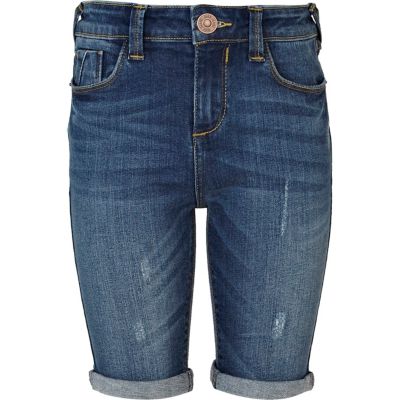 Girls blue dark wash denim long shorts
