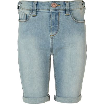 Girls light blue long denim shorts