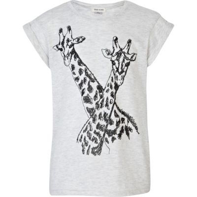 Girls light grey giraffe print t-shirt