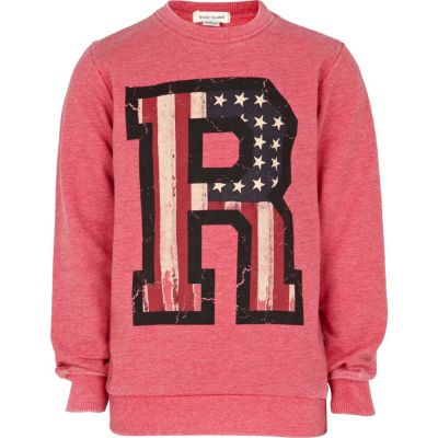 Girls pink American flag R initial sweat top