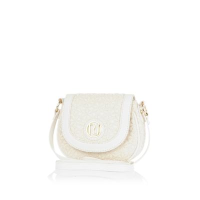 Girls white crochet lace cross body bag