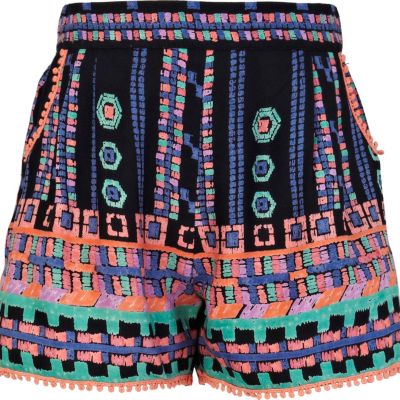 Girls blue aztec print shorts
