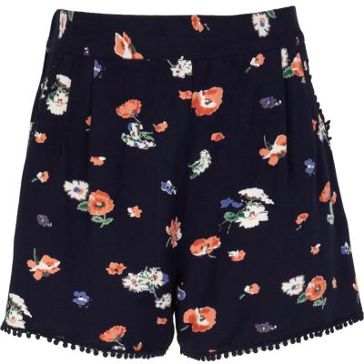 Girls navy floral shorts