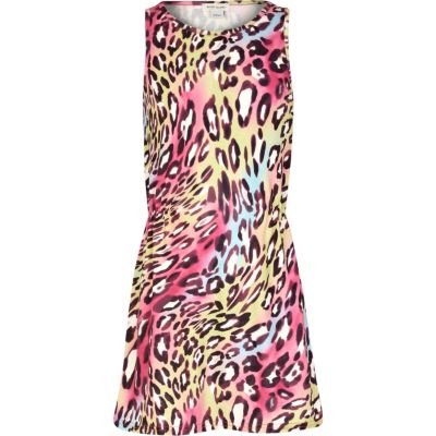 Girls pink leopard print skater dress