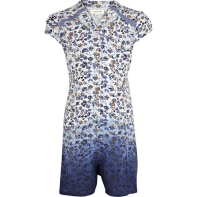 Girls blue floral dip dye playsuit