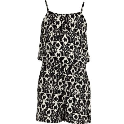 Girls black aztec print playsuit