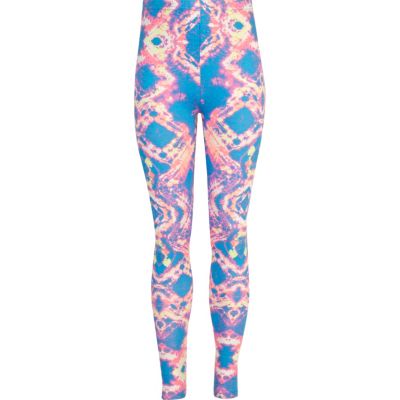 Girls blue tie dye print leggings