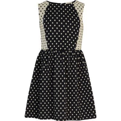 Girls navy polka dot skater dress