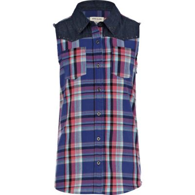Girls purple check sleeveless shirt