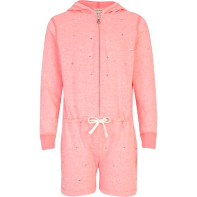 Girls pink diamante all-in-one
