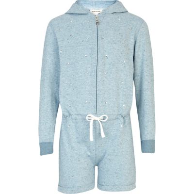 Girls blue diamante all-in-one