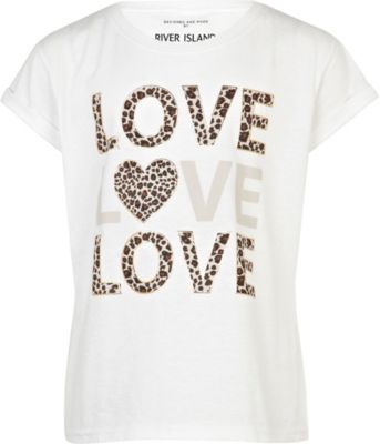 Girls white love print t-shirt