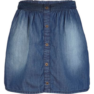 Girls blue mid wash denim skirt