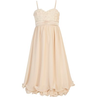 Girls beige chiffon Little MisDress dress