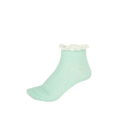 Girls green crochet lace frill socks