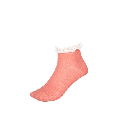 Girls coral crochet lace frill socks