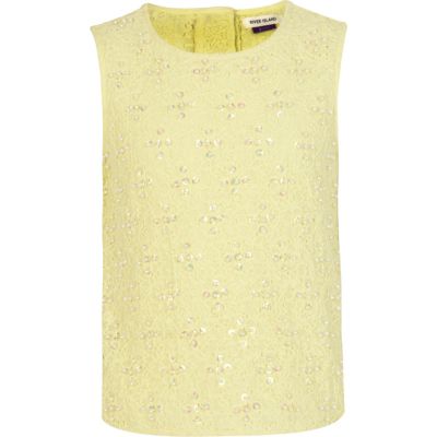 Girls yellow embellished lace top