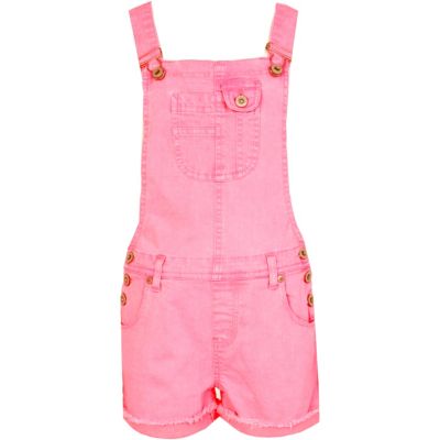 Girls pink fluro denim dungarees