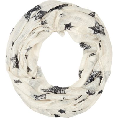Girls cream scribble and star print scarf
