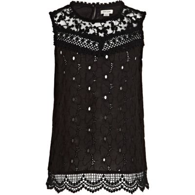 Girls black lace victoriana top