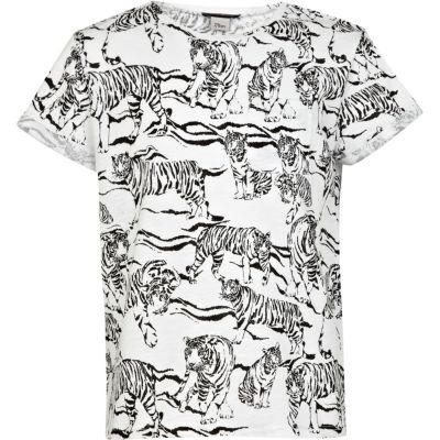 Girls cream tiger print t-shirt 