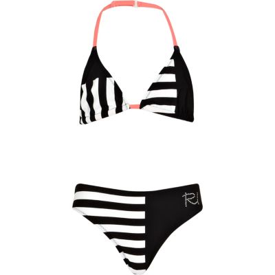 Girls black and white stripe bikini