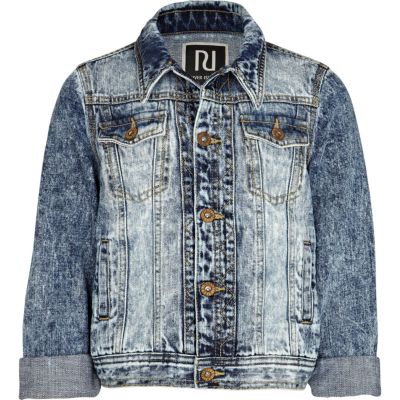 Girls blue acid wash denim jacket