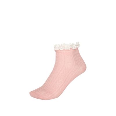 Girls pink crochet lace frill socks