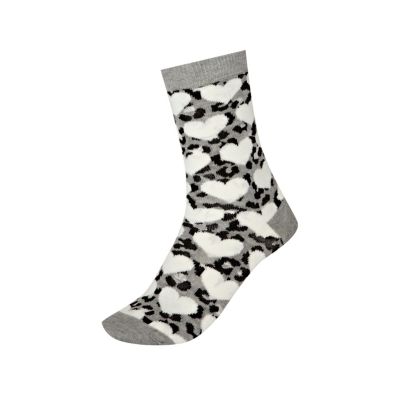 Girls grey leopard heart socks