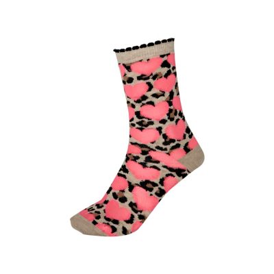 Girls pink leopard heart socks