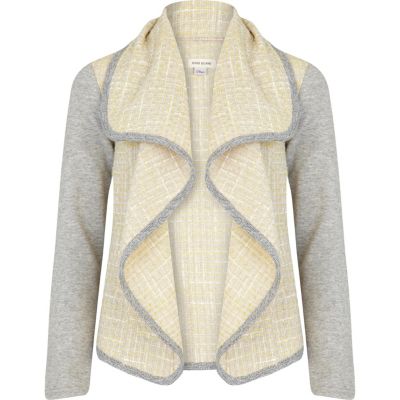 Girls yellow boucle waterfall coatigan