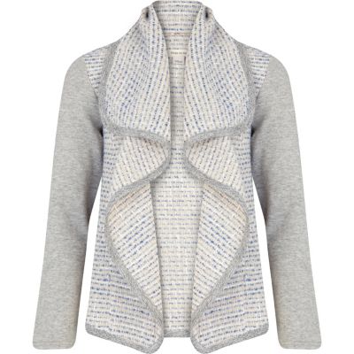 Girls grey boucle waterfall coatigan