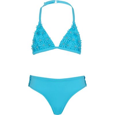 Girls aqua 3d flower bikini