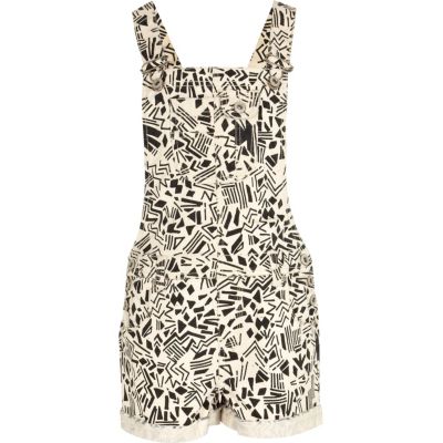 Girls cream aztec dungarees