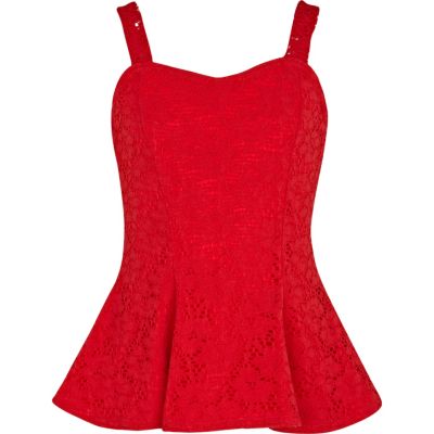 Girls red lace peplum top