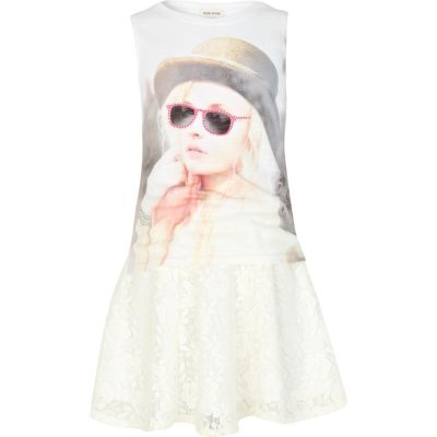 Girls cream bowler hat girl top and skirt set
