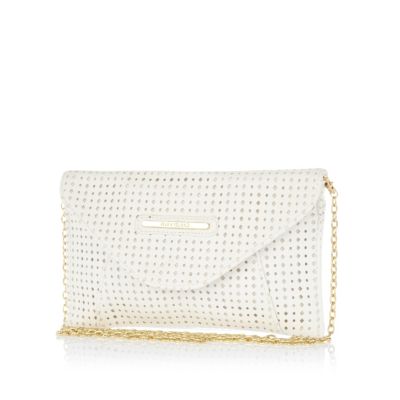 Girls white laser cut clutch bag