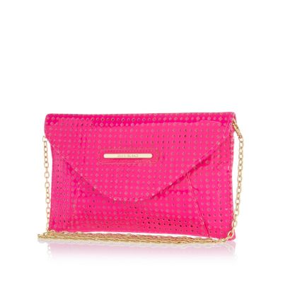 Girls pink laser cut clutch bag