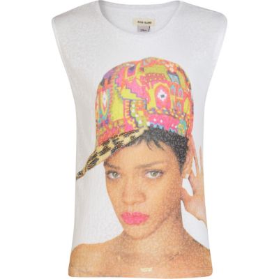 Girls white studded Rihanna burnout tank top 
