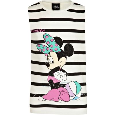 Girls black stripe Minnie Mouse studded tank 
