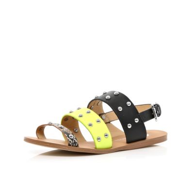 Girls colour block 3 strap studded sandals
