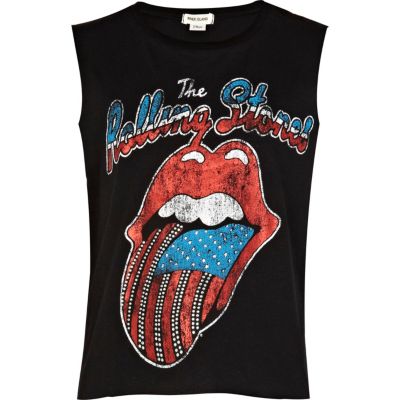 Girls black The Rolling Stones tank top