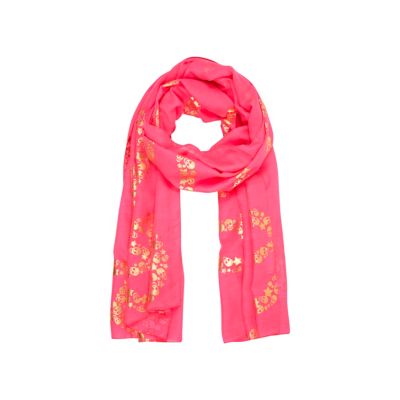 Girls bright pink peace skull print scarf