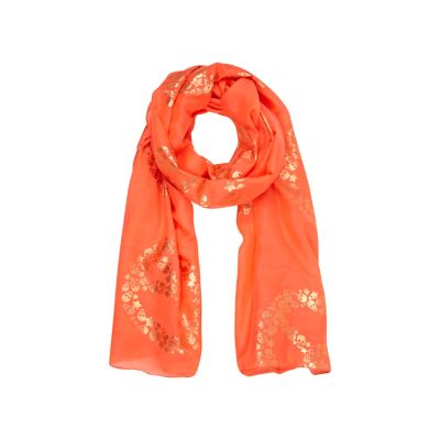 Girls orange skull peace print scarf