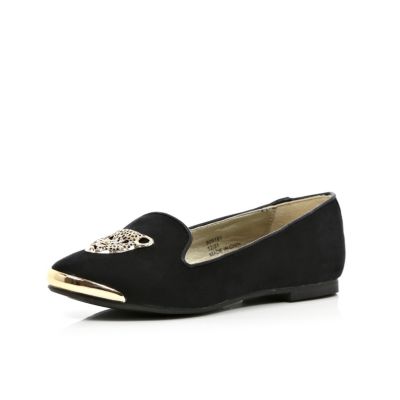 Girls black lion head slipper shoes
