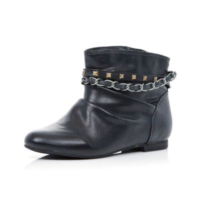 Girls black slouch ankle boots